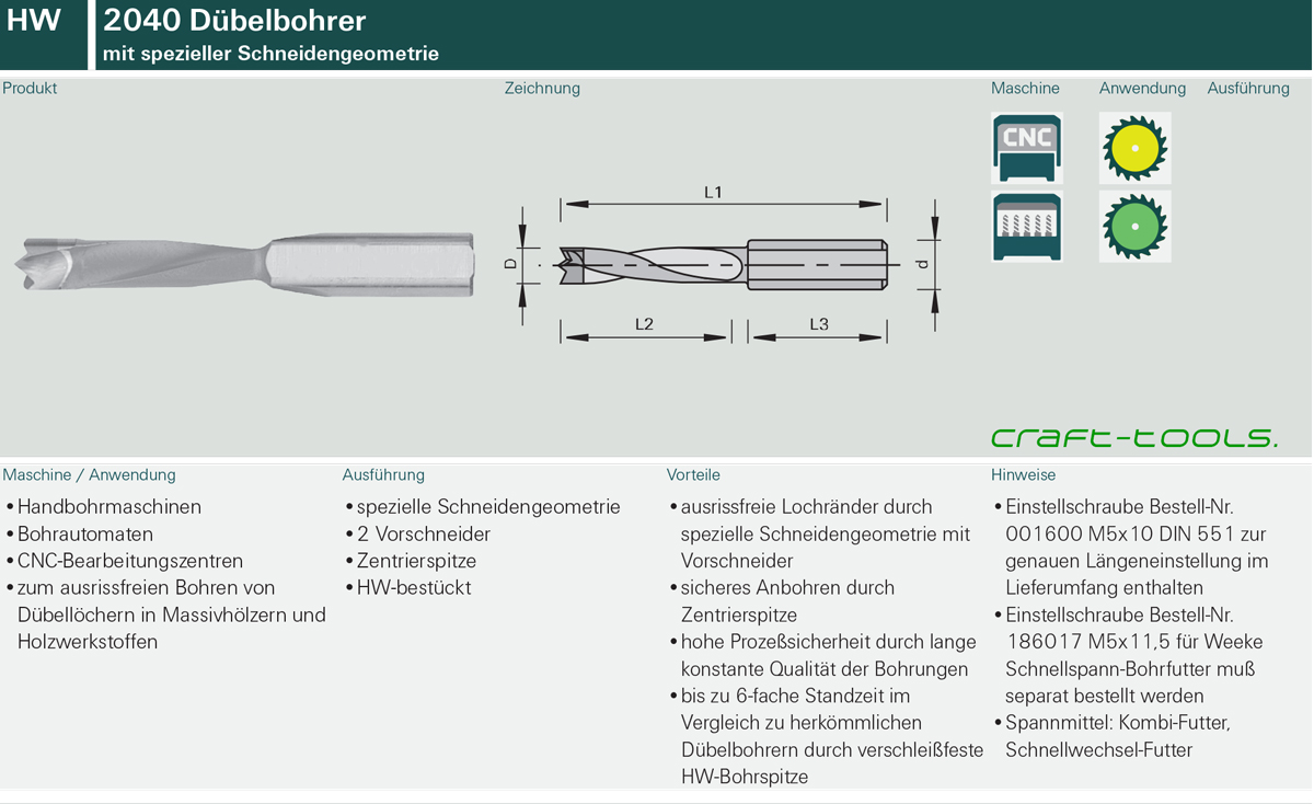 2040 Mosquito Dübel-Bohrer HW